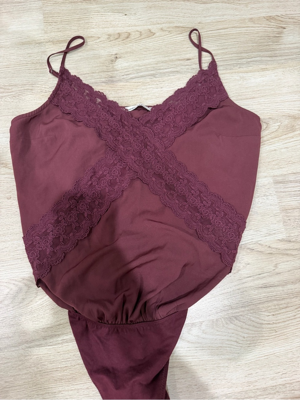 Abercrombie & Fitch Maroon Lace-Trim Cami Bodysuit